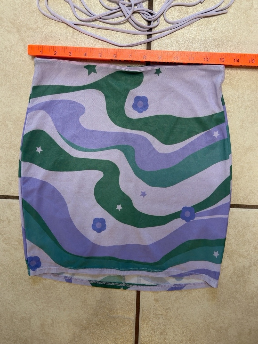 Lucy in the Sky Retro Swirl Mesh Crop Top Mini Skirt Set Size Medium - Picture 7 of 8